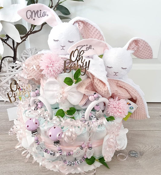 Windeltorte Zwillinge Mädchen Kuscheltier Hase Hoppi