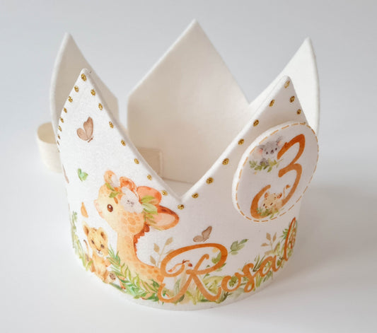 Geburtstagskrone Giraffe Zebra Junge Mädchen Name & Zahlen