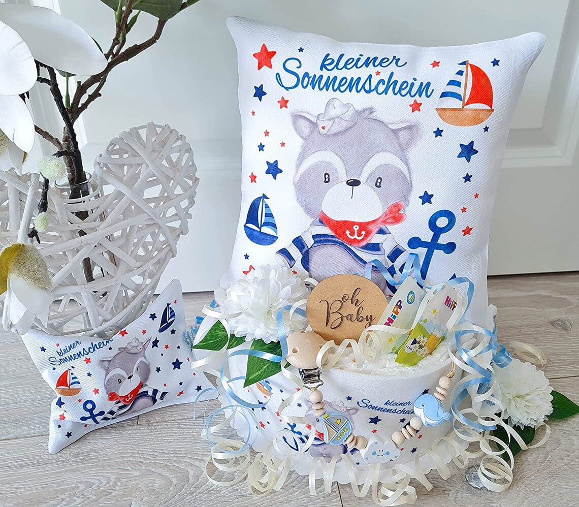 Windelkorb Waschbär Kleiner Sonnenschein - Kuschelkissen