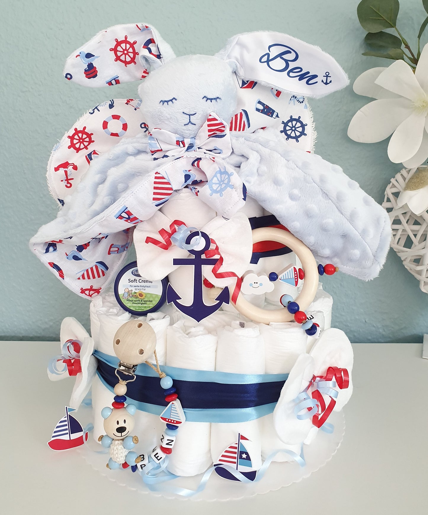 Windeltorte XXL Maritim Kuscheltier Hase Hoppi