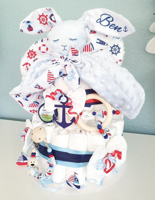 Windeltorte XXL Maritim Kuscheltier Hase Hoppi