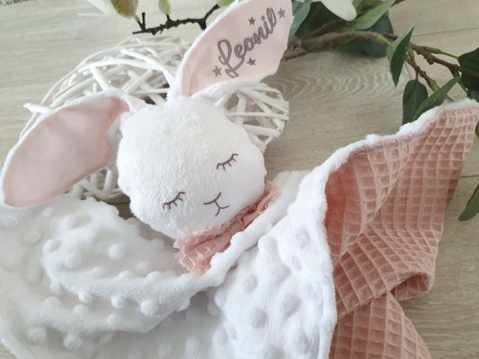 Kuscheltier Hase Hoppi - mit Namen Weiß/Rosa