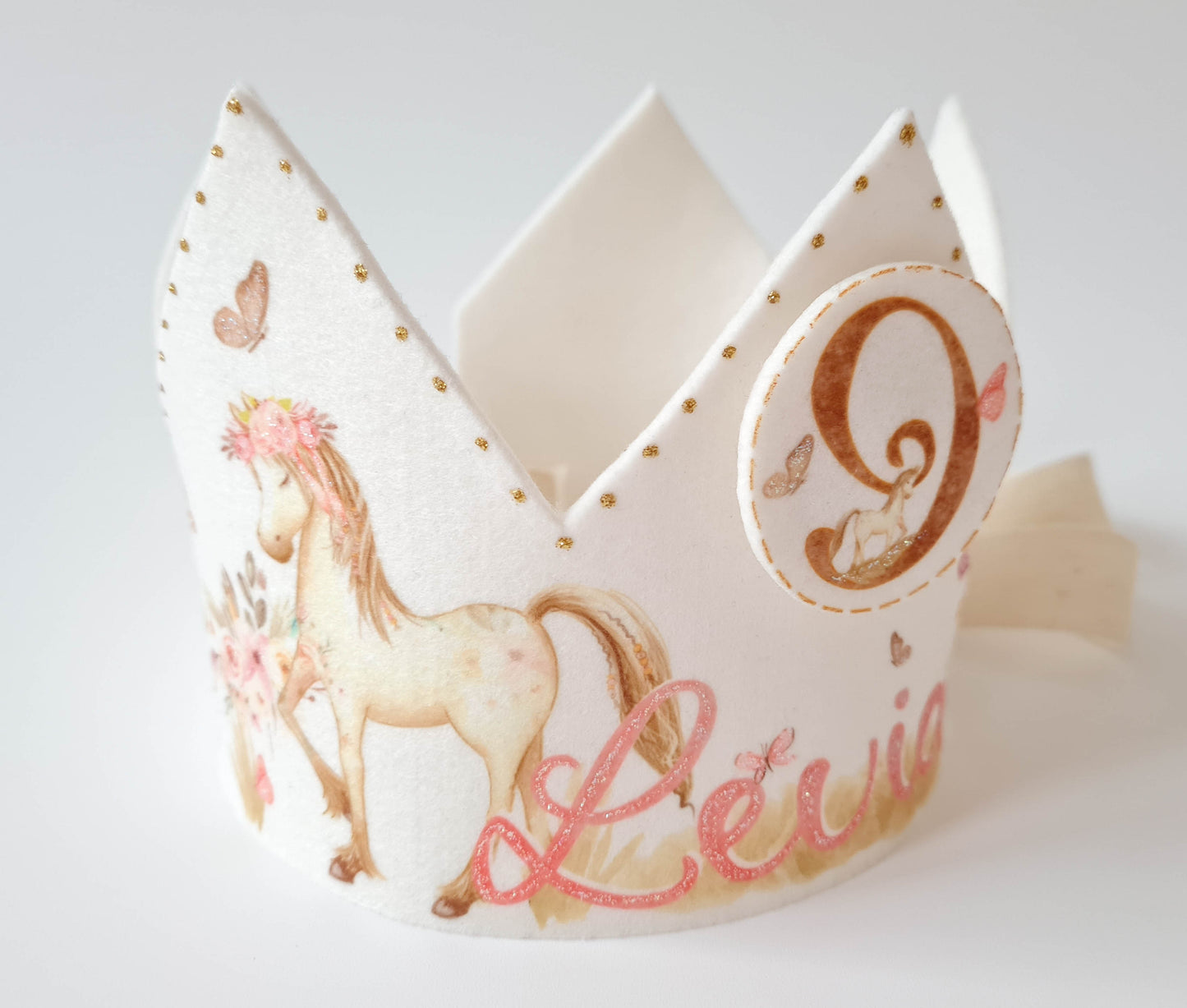 Geburtstagskrone Mädchen - Pony - Pferd Name & Zahlen