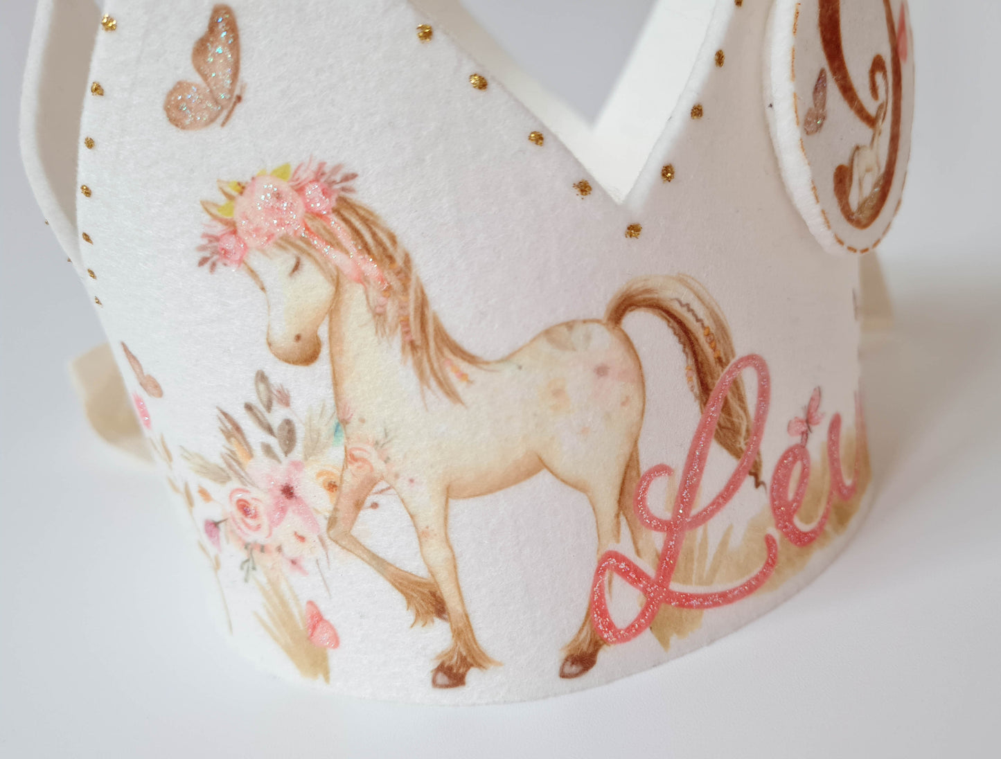 Geburtstagskrone Mädchen - Pony - Pferd Name & Zahlen