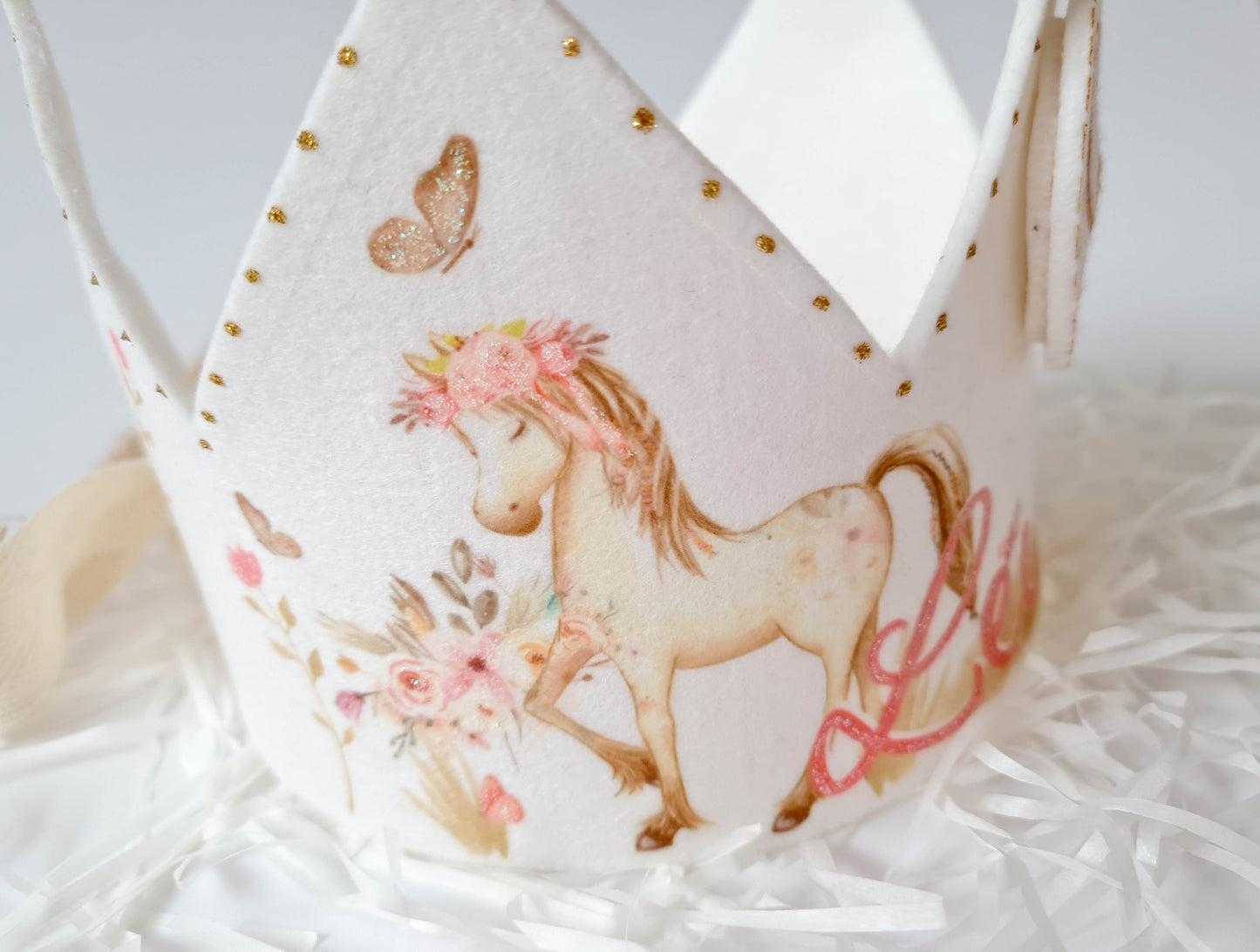 Geburtstagskrone Mädchen - Pony - Pferd Name & Zahlen