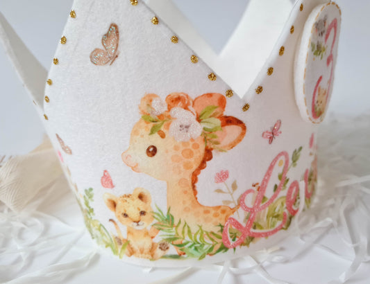 Geburtstagskrone Giraffe Zebra Mädchen Name & Zahlen