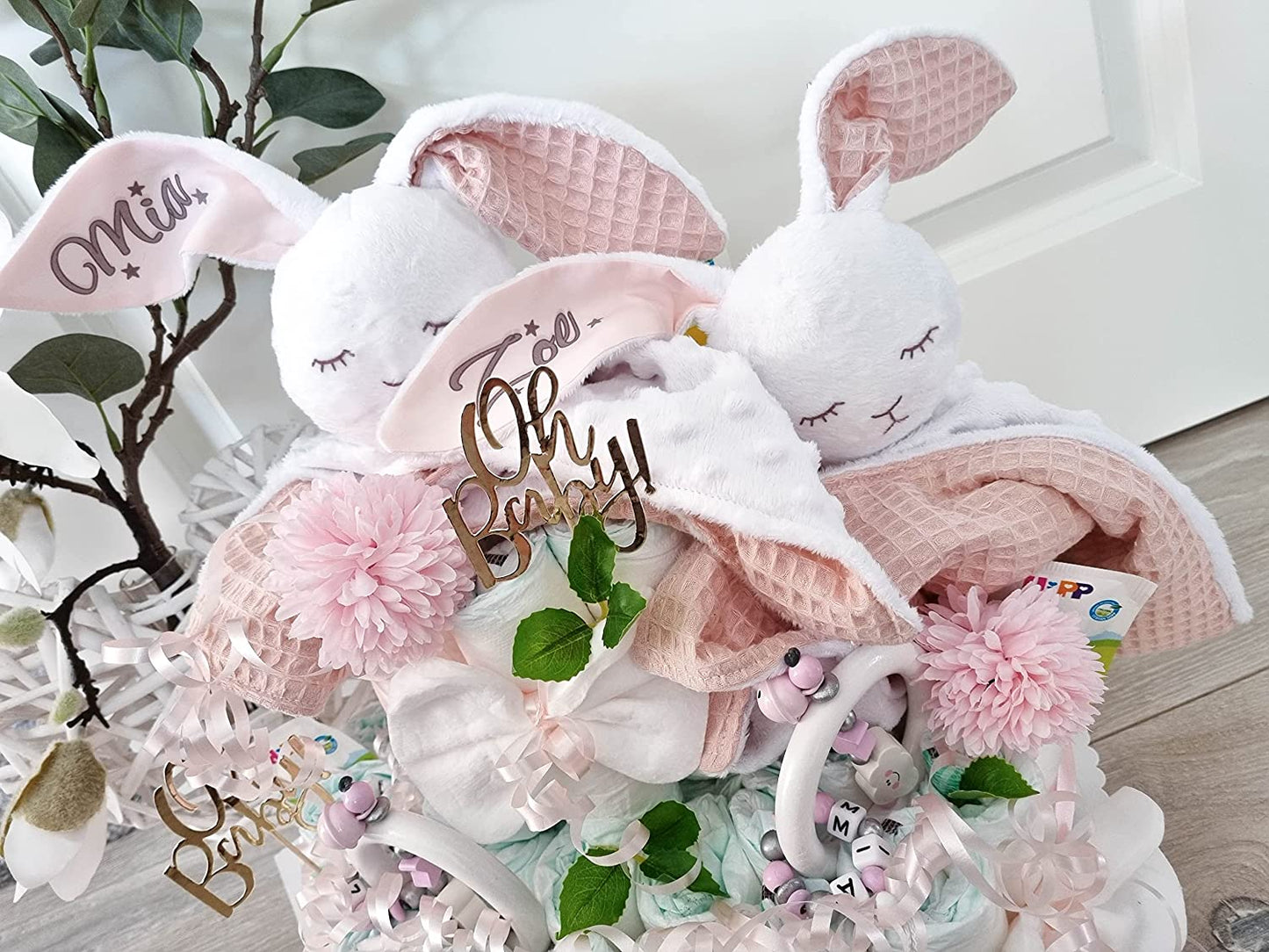 Windeltorte Zwillinge Mädchen Kuscheltier Hase Hoppi