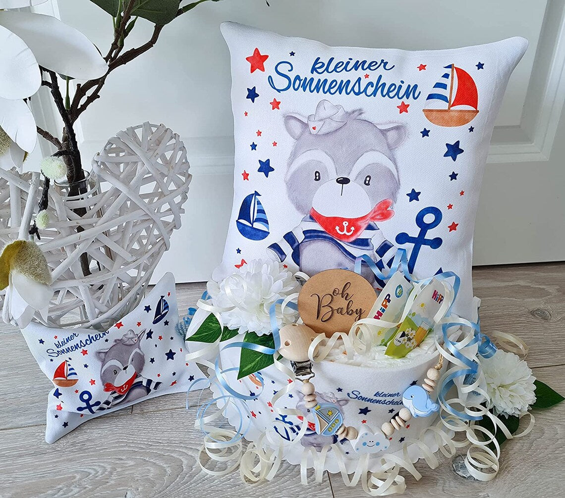 Windelkorb Waschbär Kleiner Sonnenschein - Kuschelkissen