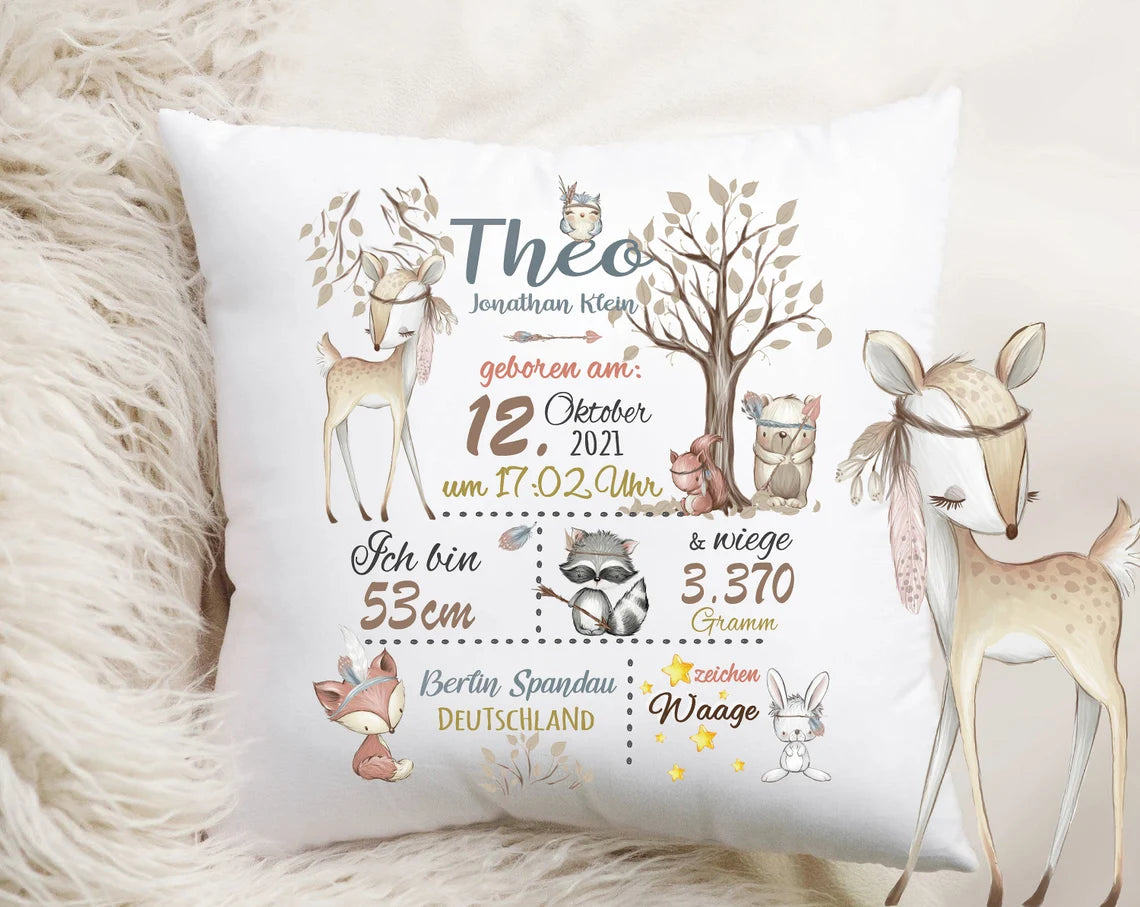 Kissen Waldtiere Boho - Personalisiert - mit Füllung