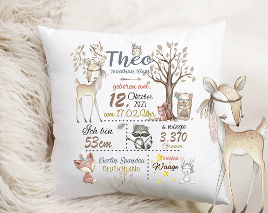 Kissen Waldtiere Boho - Personalisiert - mit Füllung