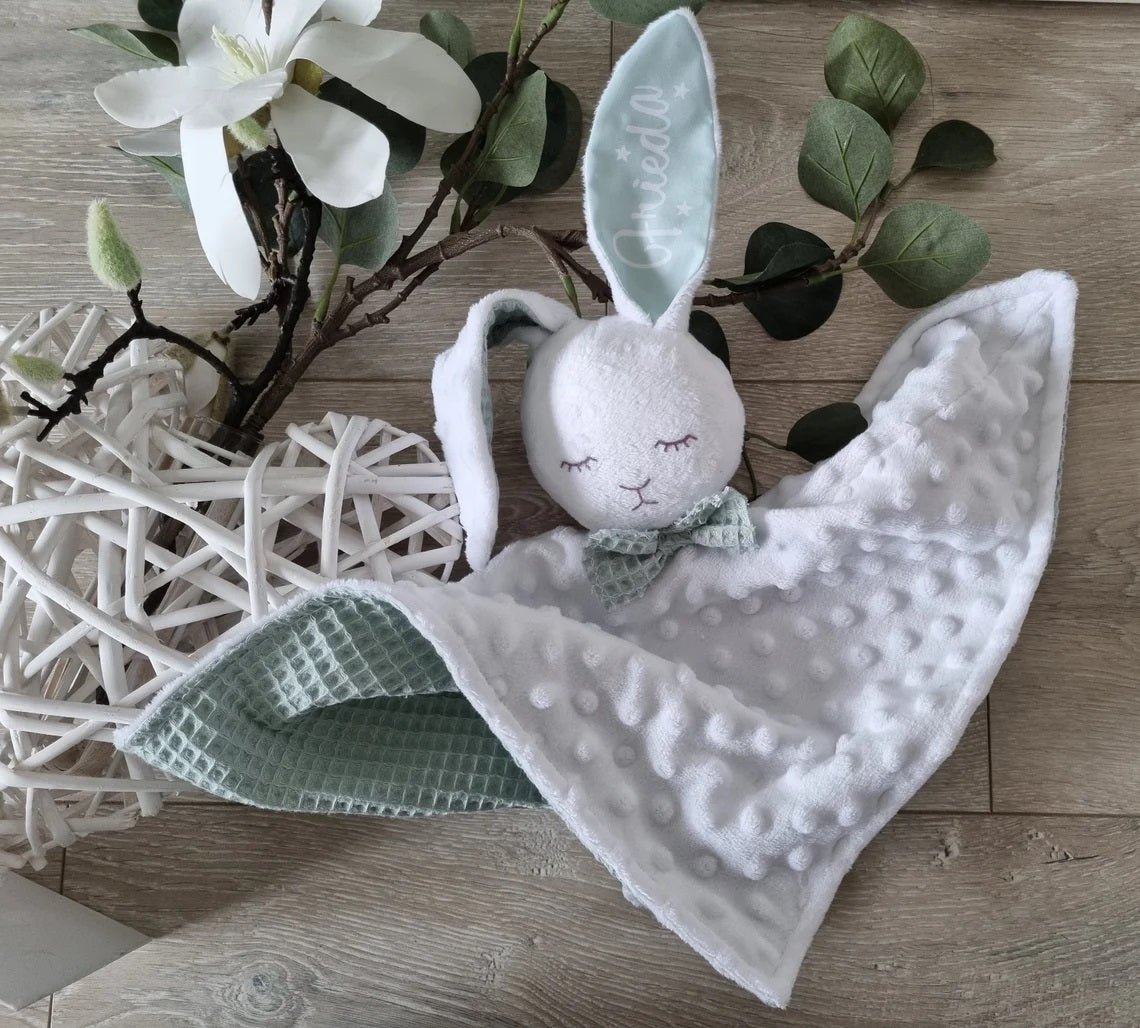 Kuscheltier Hase Hoppi - mit Namen Weiß/Mint