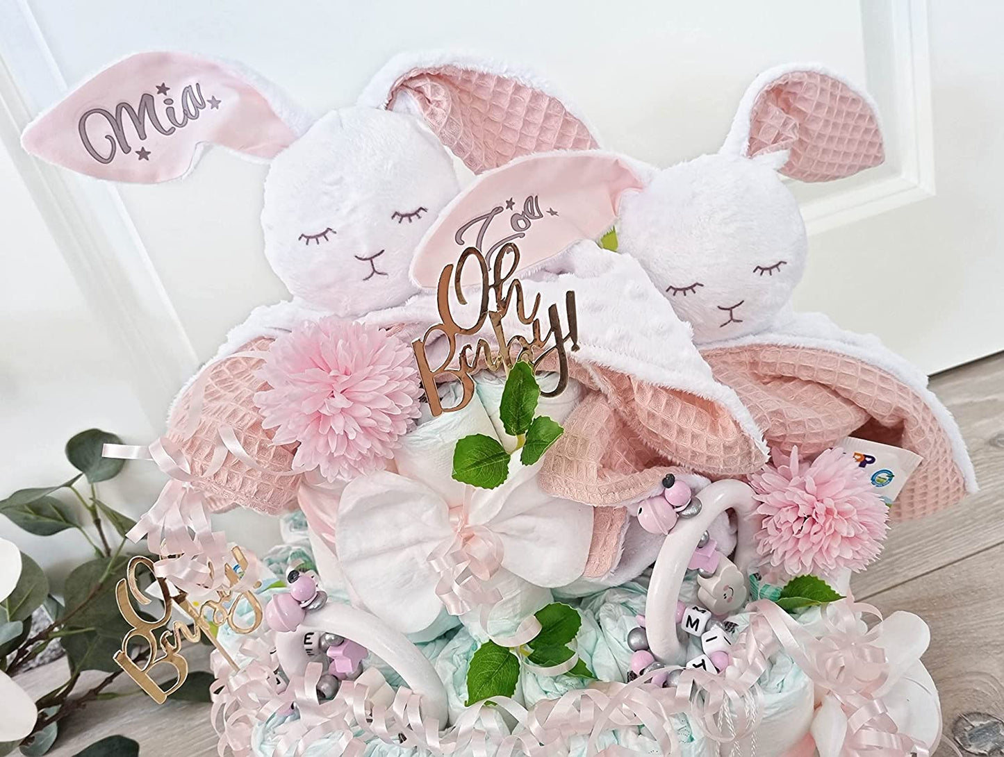 Windeltorte Zwillinge Mädchen Kuscheltier Hase Hoppi