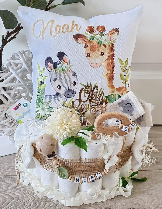 Windeltorte Giraffe Zebra Kuschelkissen