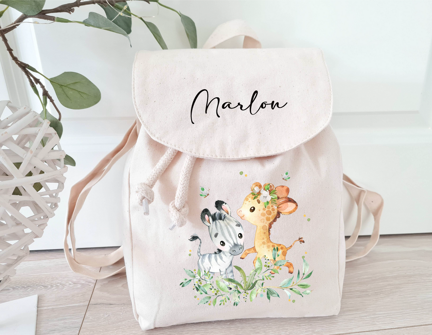 Kinderrucksack mit Name Giraffe Zebra