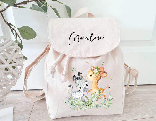 Kinderrucksack mit Name Giraffe Zebra