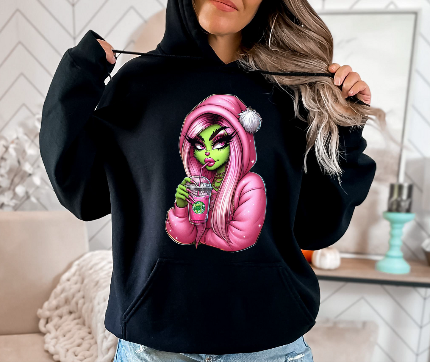 Hoodie Grinch Girl Pink