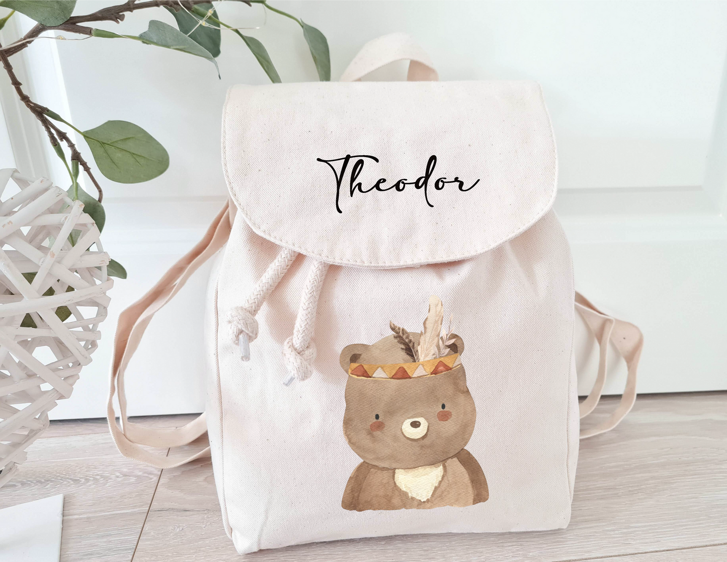 Kinderrucksack mit Name Bär Boho