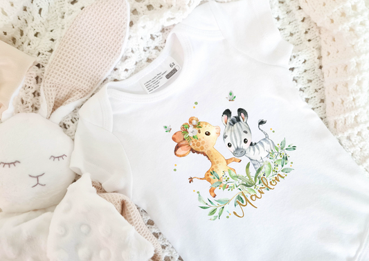 Giraffe Zebra Baby Body mit Namen