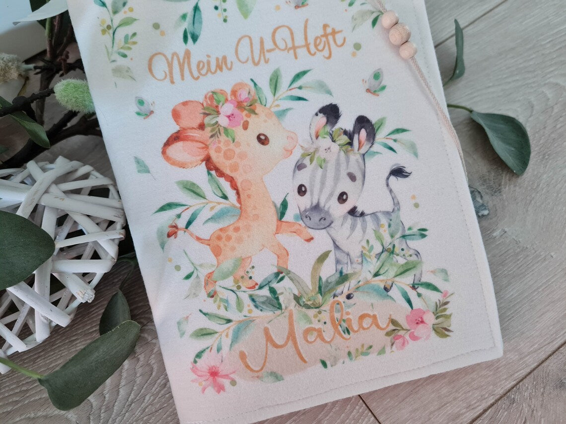 U-Heft Hülle • Giraffe Zebra Mädchen