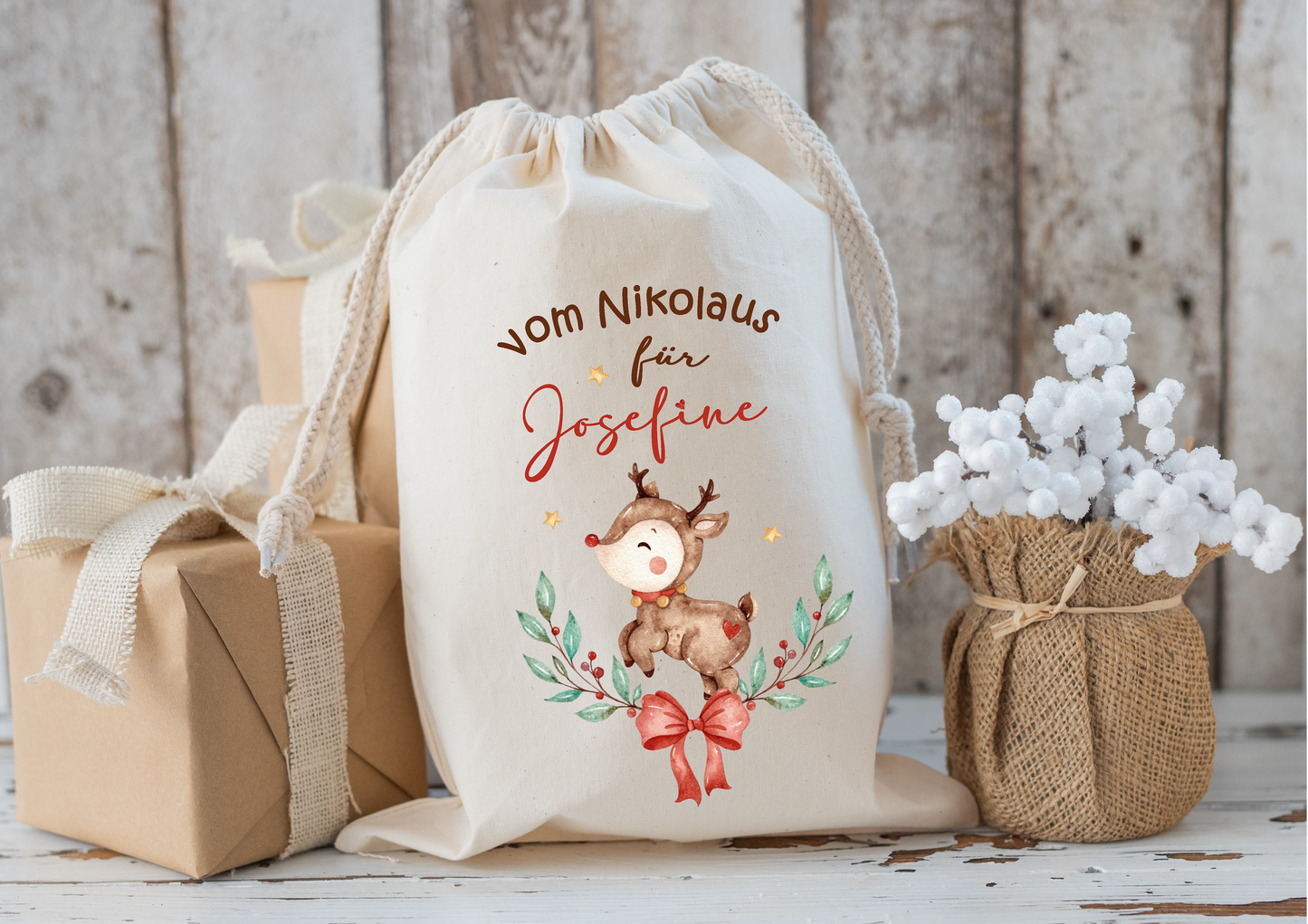 Weihnachtssäckchen Nikolausbeutel Eule mit Namen