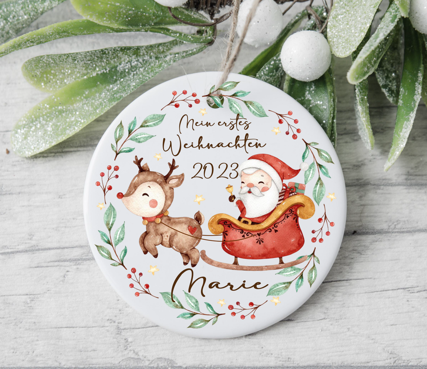 Weihnachtsanhänger personalisiert Weihnachtsmann Reh