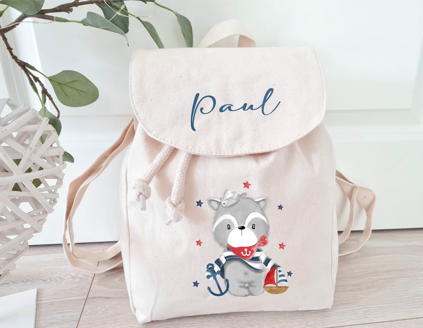 Kinderrucksack mit Name Waschbär