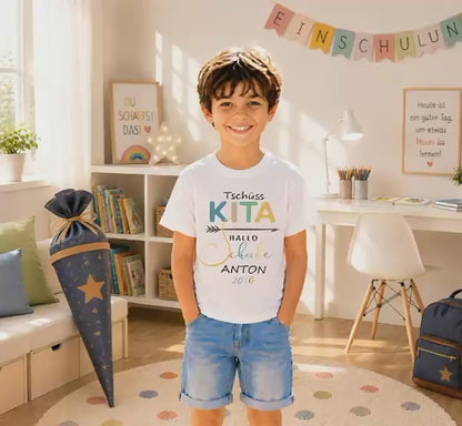 Tschüss Kita Hallo Schule T-Shirt Jungen personalisiert