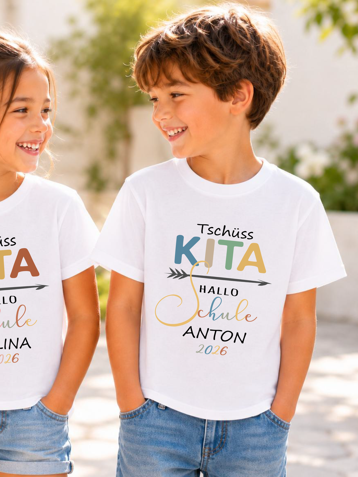 Tschüss Kita Hallo Schule T-Shirt Jungen personalisiert