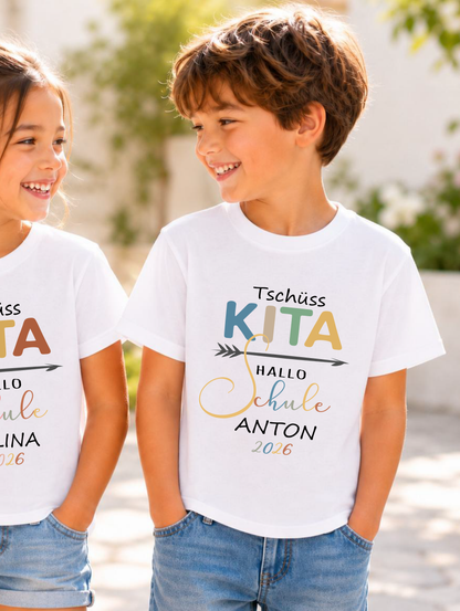 Tschüss Kita Hallo Schule T-Shirt Jungen personalisiert