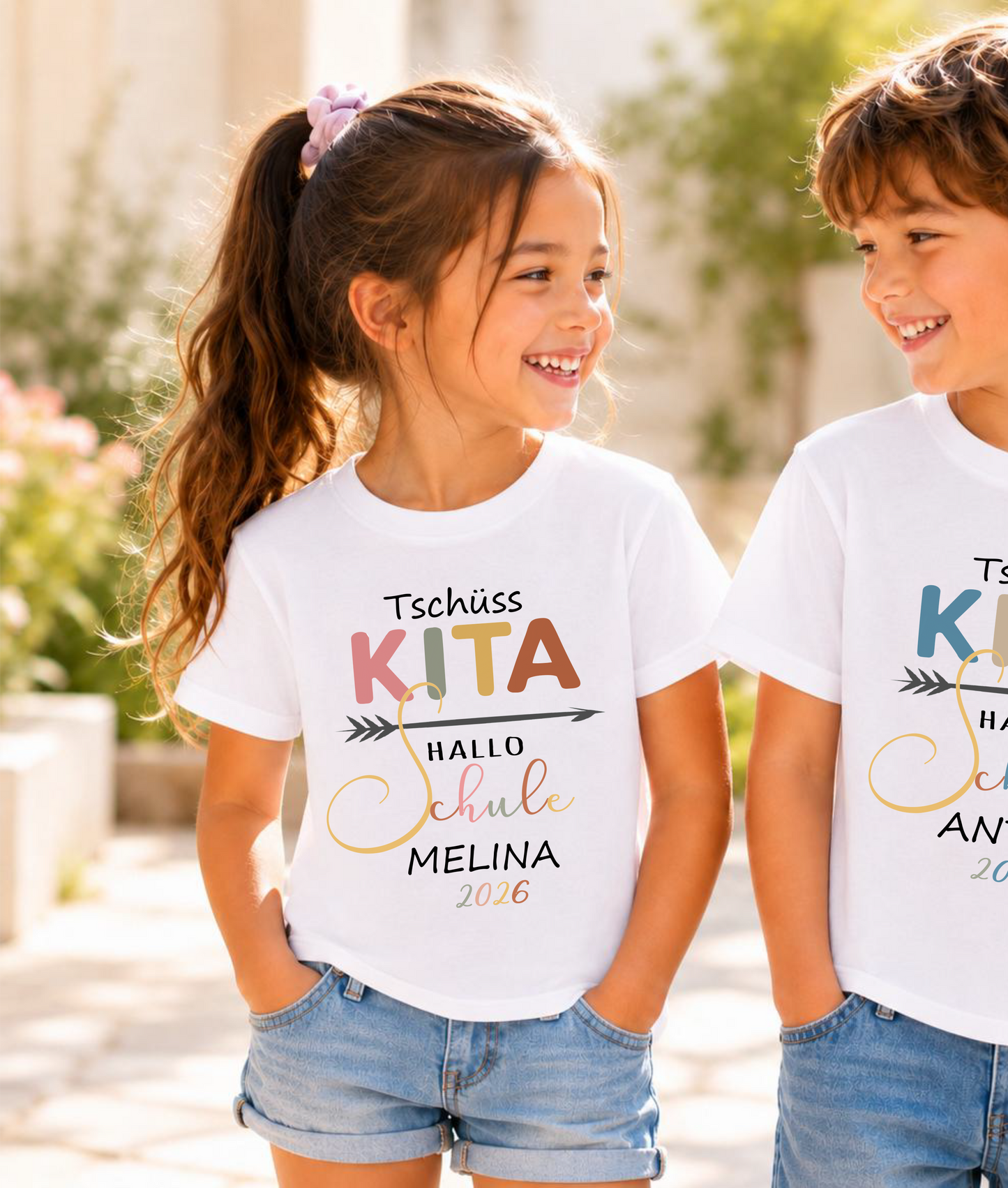 Tschüss Kita Hallo Schule T-Shirt Mädchen personalisiert