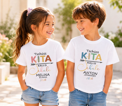 Tschüss Kita Hallo Schule T-Shirt Mädchen personalisiert