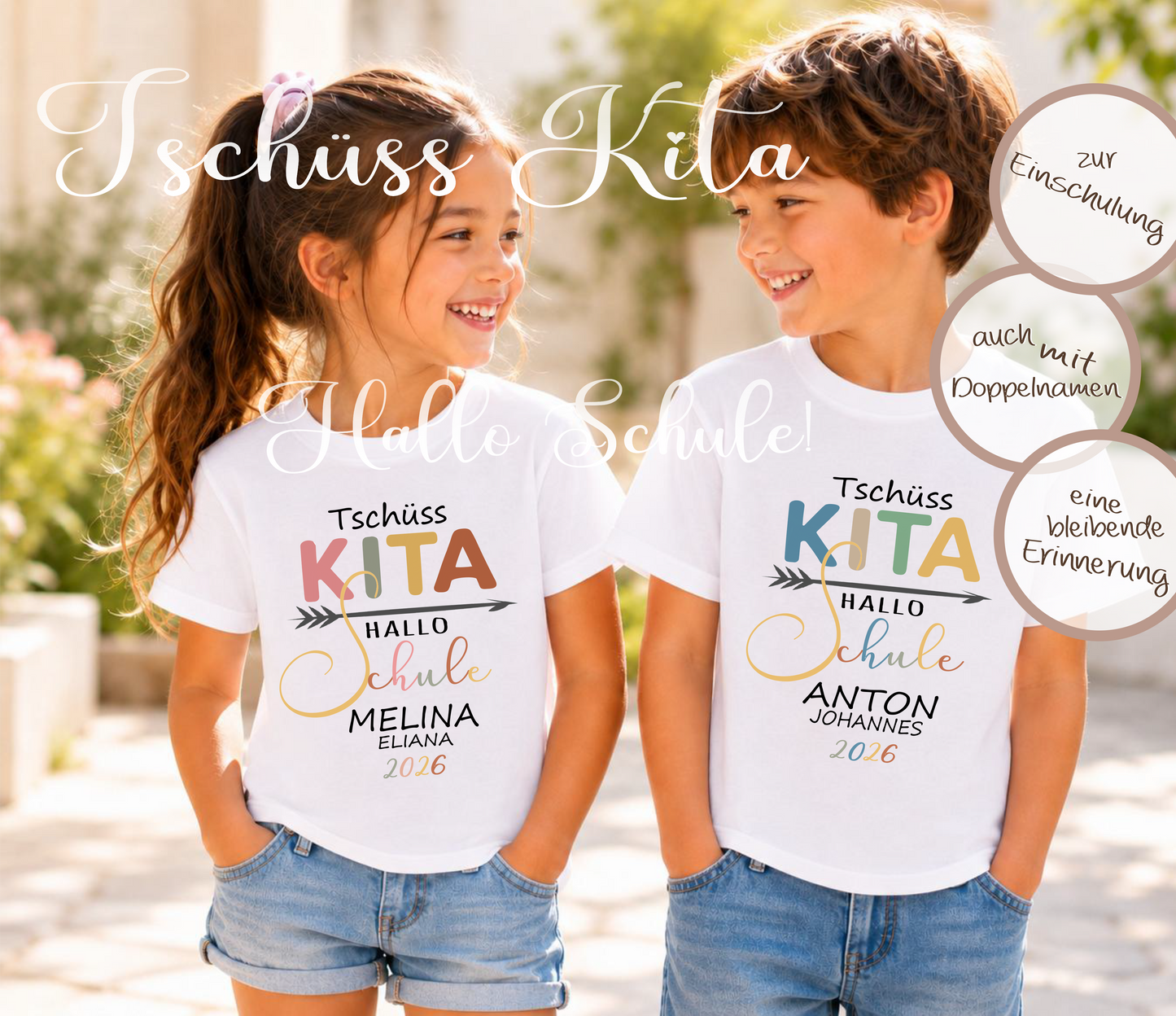 Tschüss Kita Hallo Schule T-Shirt Mädchen personalisiert