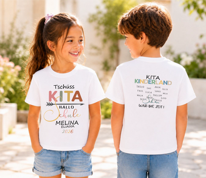 Tschüss Kita Hallo Schule T-Shirt Mädchen personalisiert
