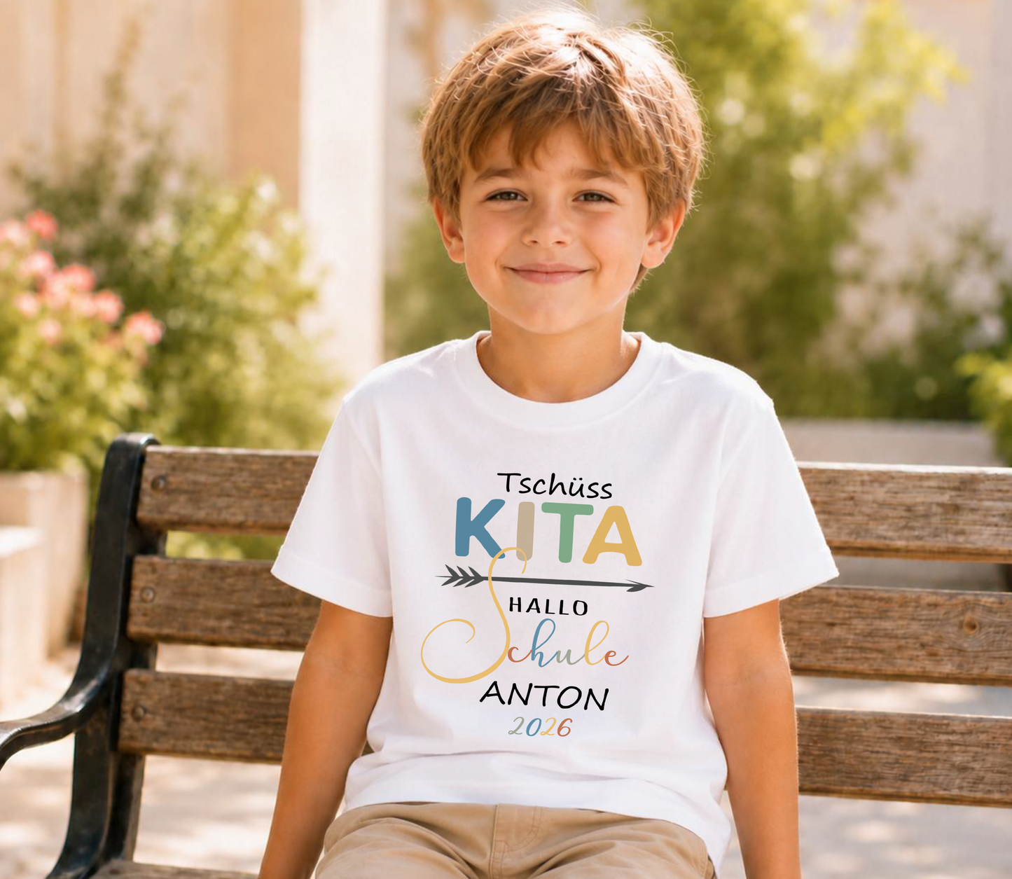 Tschüss Kita Hallo Schule T-Shirt Jungen personalisiert