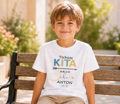 Tschüss Kita Hallo Schule T-Shirt Jungen personalisiert
