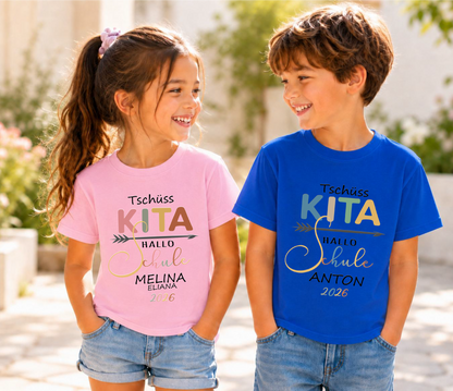 Tschüss Kita Hallo Schule T-Shirt Mädchen personalisiert