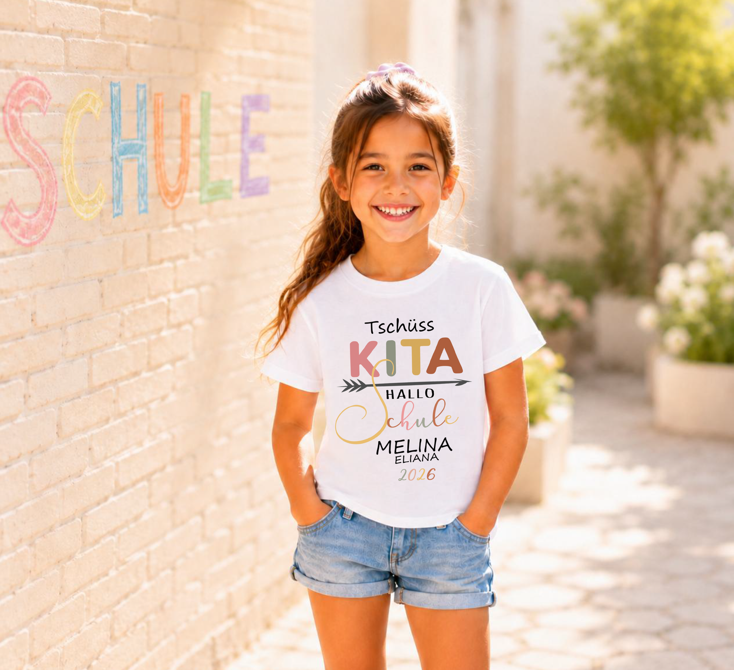 Tschüss Kita Hallo Schule T-Shirt Mädchen personalisiert