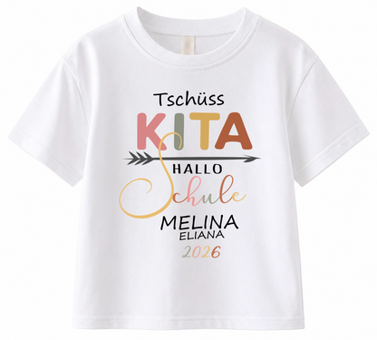 Tschüss Kita Hallo Schule T-Shirt Mädchen personalisiert