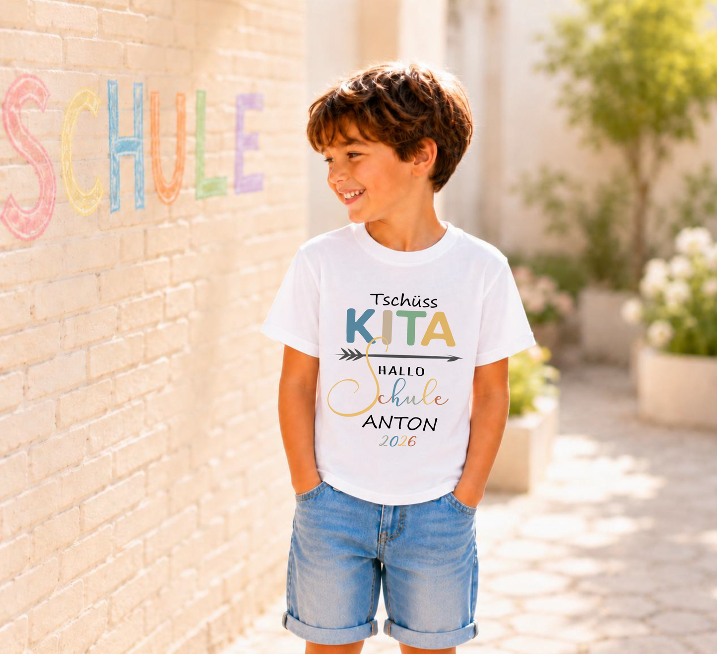 Tschüss Kita Hallo Schule T-Shirt Jungen personalisiert