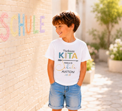 Tschüss Kita Hallo Schule T-Shirt Jungen personalisiert